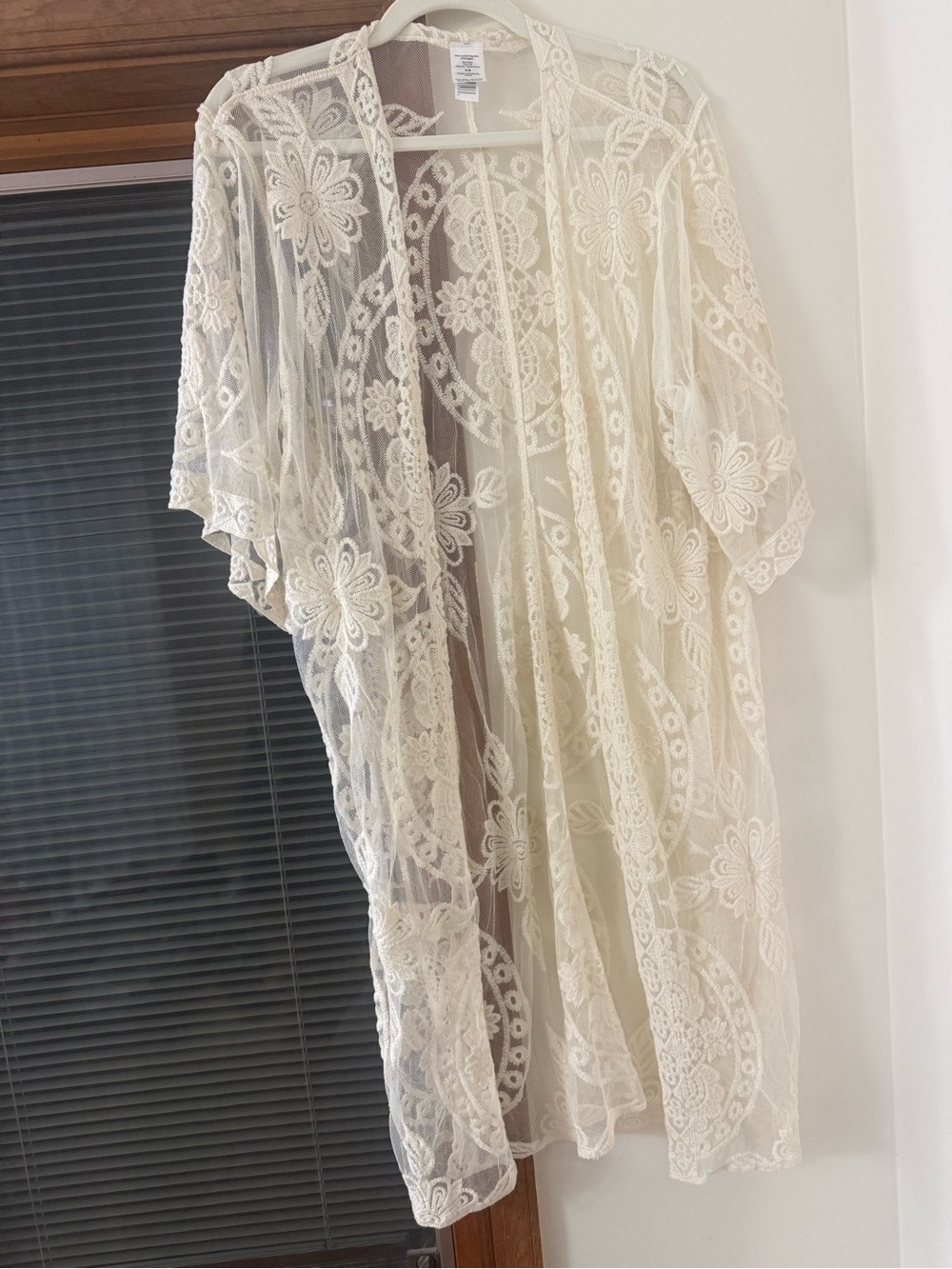 Lace Floral Sheer Kimono Cover-Up - Ivory